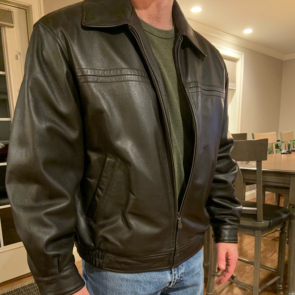 Brown Leather Bomber Jacket